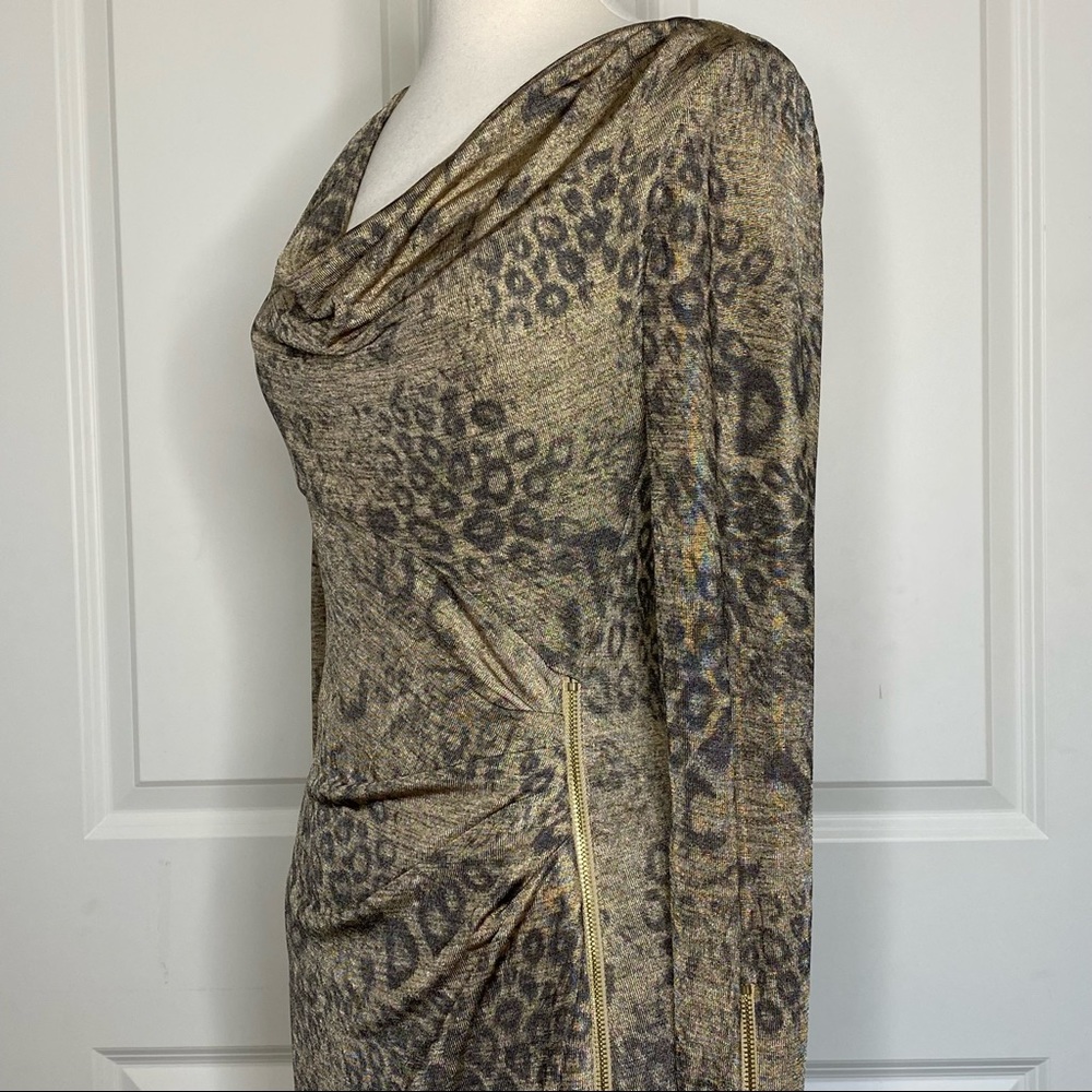 Cache Leopard Ruched Zipper Detail Dress Small Go… - image 5
